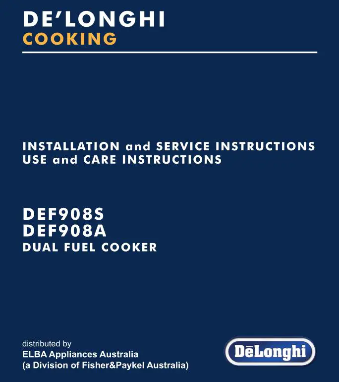 DeLonghi Dual Fuel Cooker Instructions