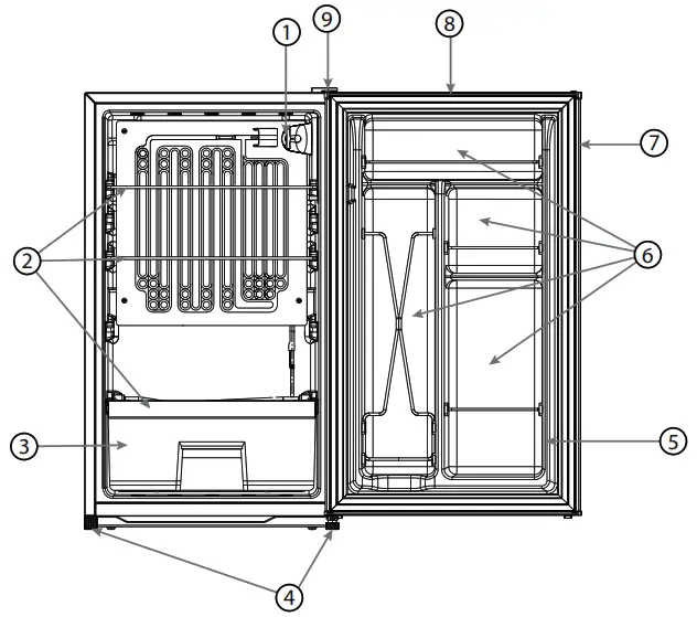 FURRION 3.3 cu. ft. Bar Refrigerator - Parts and Features