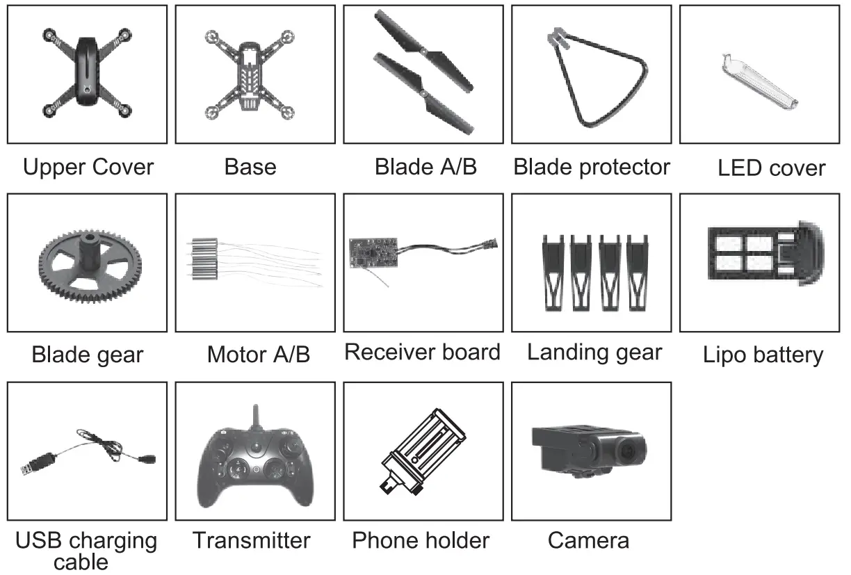 RC PRO PRO16 2.4G HD FPV Drone with Auto Hovering - Parts list