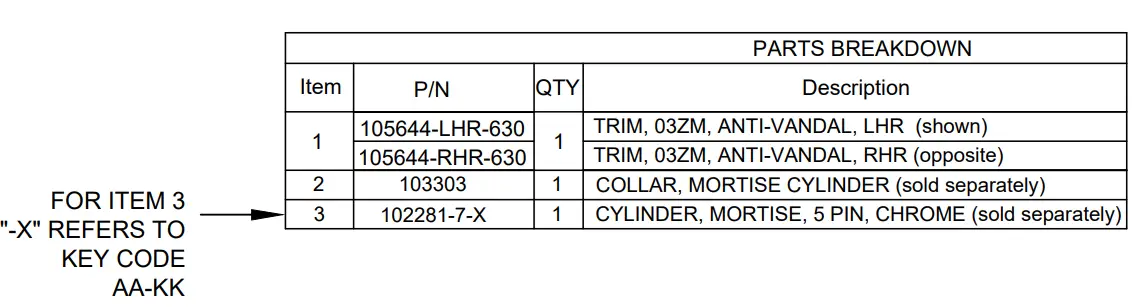 DETEX 105645 Anti Vandal 30 Series Mortise Trim - fig 5