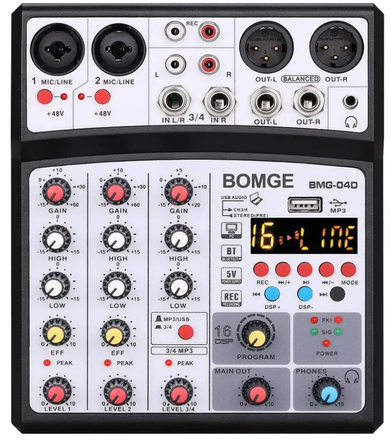 BOMGE 04D portable bluetooth 4 Channel DJ audio sound mixer