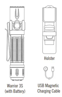 OLIGHT Warrior 3S LED Flashlight With Case, Belt Clip Battery Operated 2300 lm 176 g THE BOX1