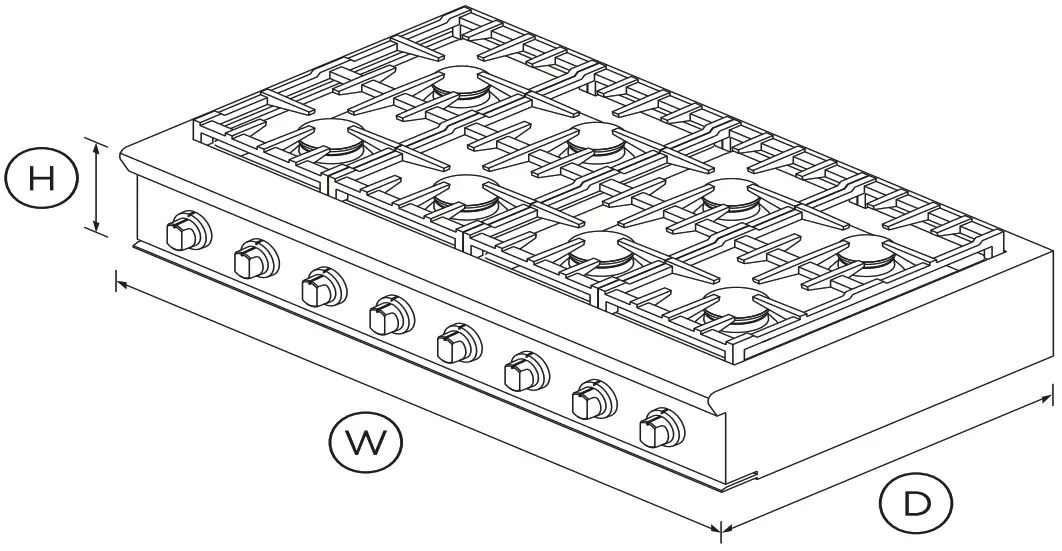 FISHER PAYKEL CPV2 488L N Gas Rangetop, 48 Inch, LPG - DIMENSIONS