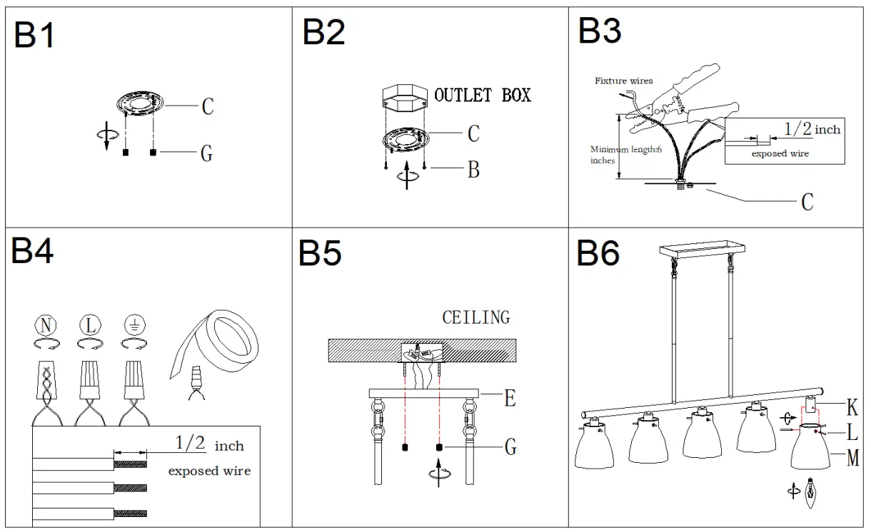 ZEVNI A04686 Corney 5-Light Black Brass Modern Contemporary Chandelier - Make installation