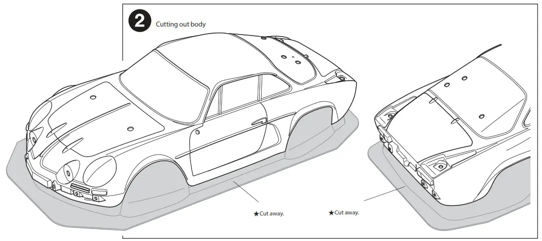TAMIYA Alpine A110 RC 1 10th Scale Jagermeister - Cutting out body 1