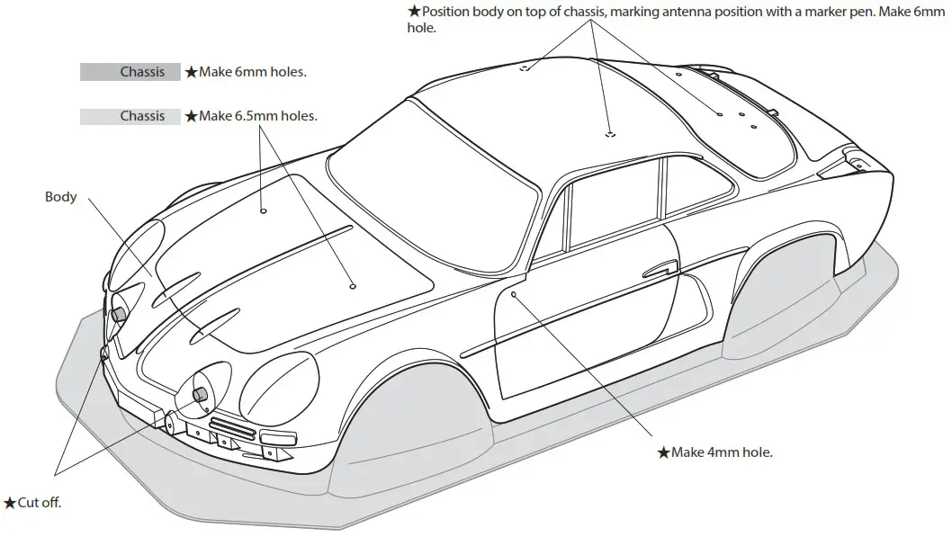 TAMIYA Alpine A110 RC 1 10th Scale Jagermeister - Making holes 1