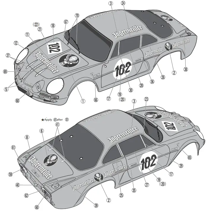 TAMIYA Alpine A110 RC 1 10th Scale Jagermeister - Markings 1