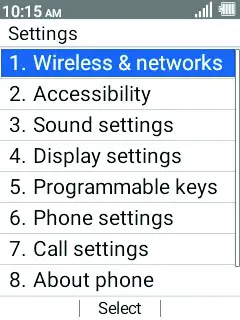 KYOCERA NB57 DuraXE Epic Flip Phone - Settings Menu 2