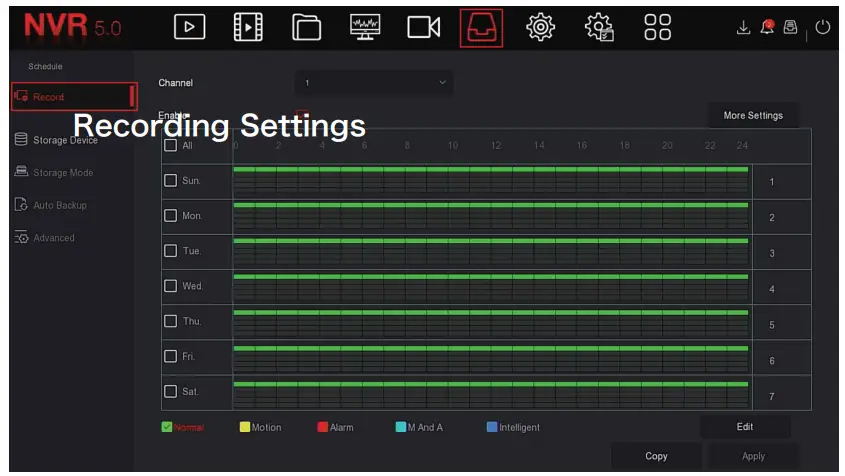Herospeed BD 5.0 PoE NVR Kits - Recording Settings