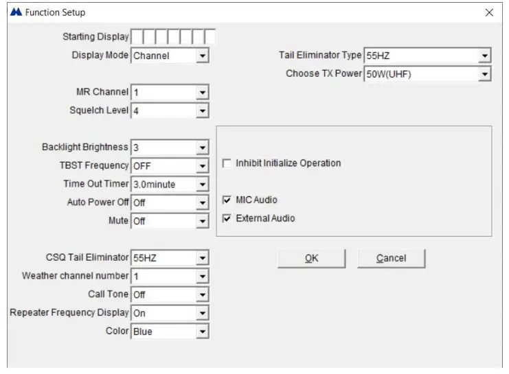 MIDLAND MXT500 PC Software - Function Setup Screen