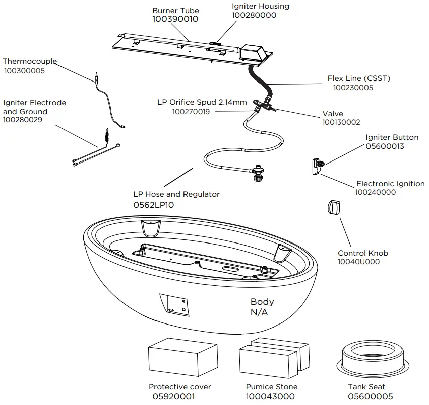 realflame 592LP Riverside 58 Inch Wide Fire Bowl - TECHNICAL PARTS LIST