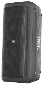 a piece of luggage sitting on the side of a speaker