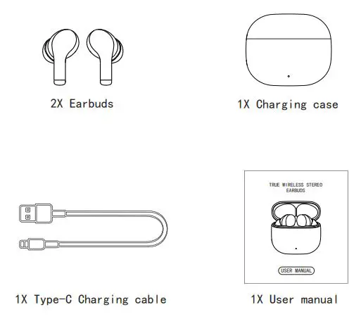 LASUNEY T8 True Wireless Stereo Earbuds User Manual - Package List