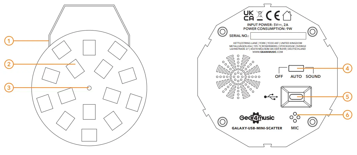 Gear4music 178758 Galaxy USB Mini Scatter Party Light - FUNCTIONS