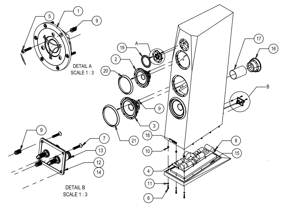 SB ACOUSTICS Sasandu 3 Way Floor Standing Speaker - diagram 1