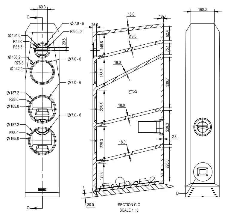 SB ACOUSTICS Sasandu 3 Way Floor Standing Speaker - diagram