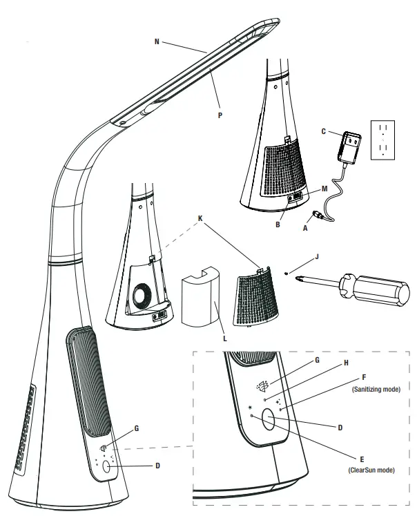 Ottlite Sanitizing LED Desk Lamp with UVC Air Purifier-