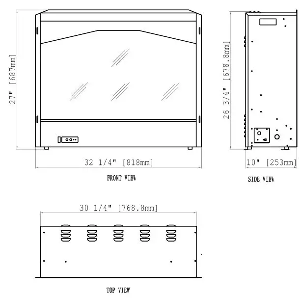 Travis 564 Electric Fireplace-Insert - Dimensions