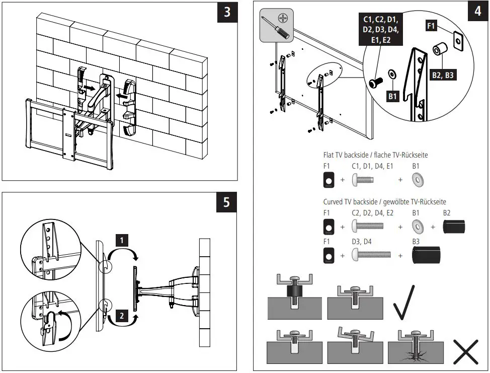 hama 00118056 TV Wall Bracket Instruction Manual - Installation