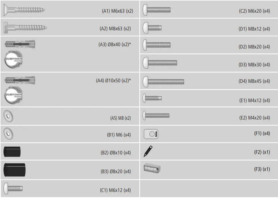 hama 00118056 TV Wall Bracket Instruction Manual - Installation kit