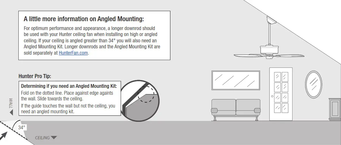 Hunter 51139 Lilliput 44 Inch Matte Black LED Indoor Ceiling Fan with Light - Angled Mounting