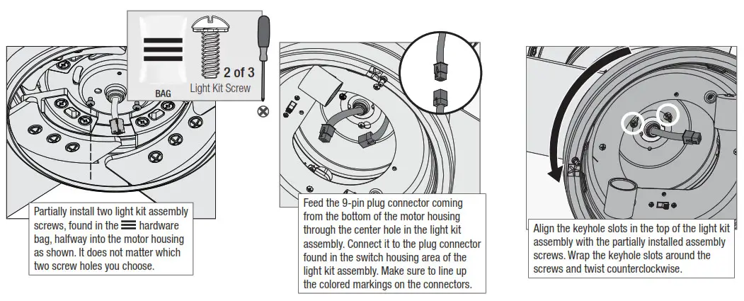 Hunter 51139 Lilliput 44 Inch Matte Black LED Indoor Ceiling Fan with Light - Assembling the LIght Kit 1