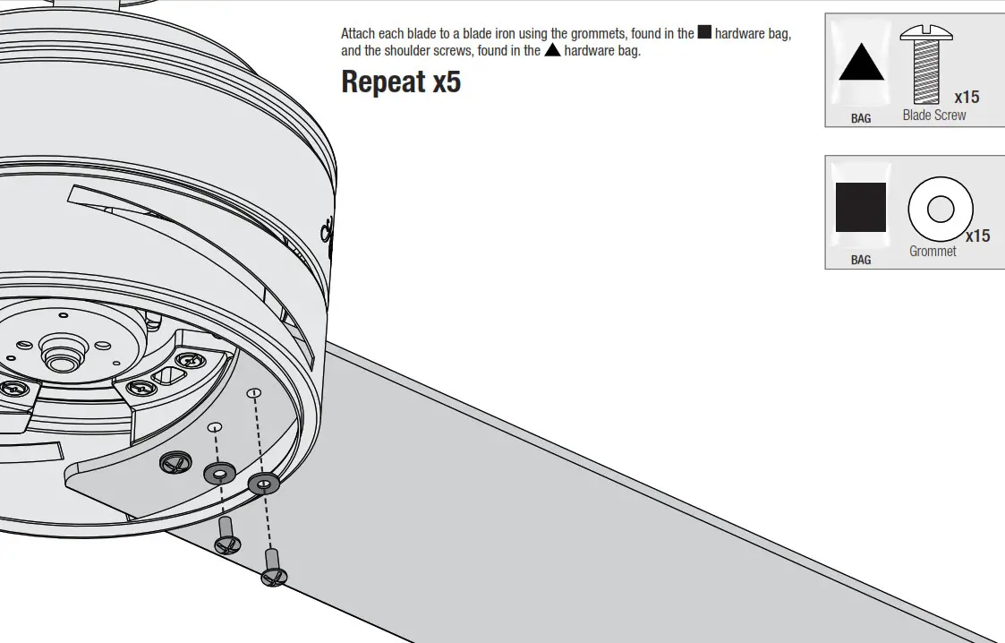 Hunter 51139 Lilliput 44 Inch Matte Black LED Indoor Ceiling Fan with Light - Installing the Blades