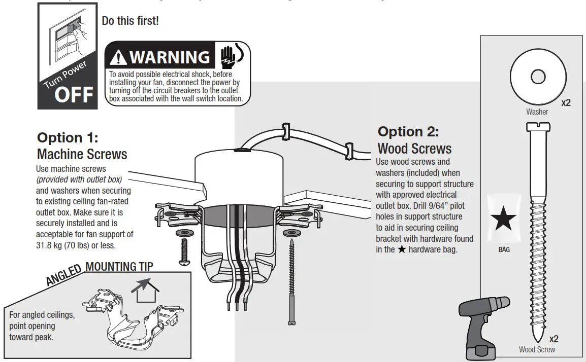 Hunter 51139 Lilliput 44 Inch Matte Black LED Indoor Ceiling Fan with Light - Installing the Ceiling Bracket