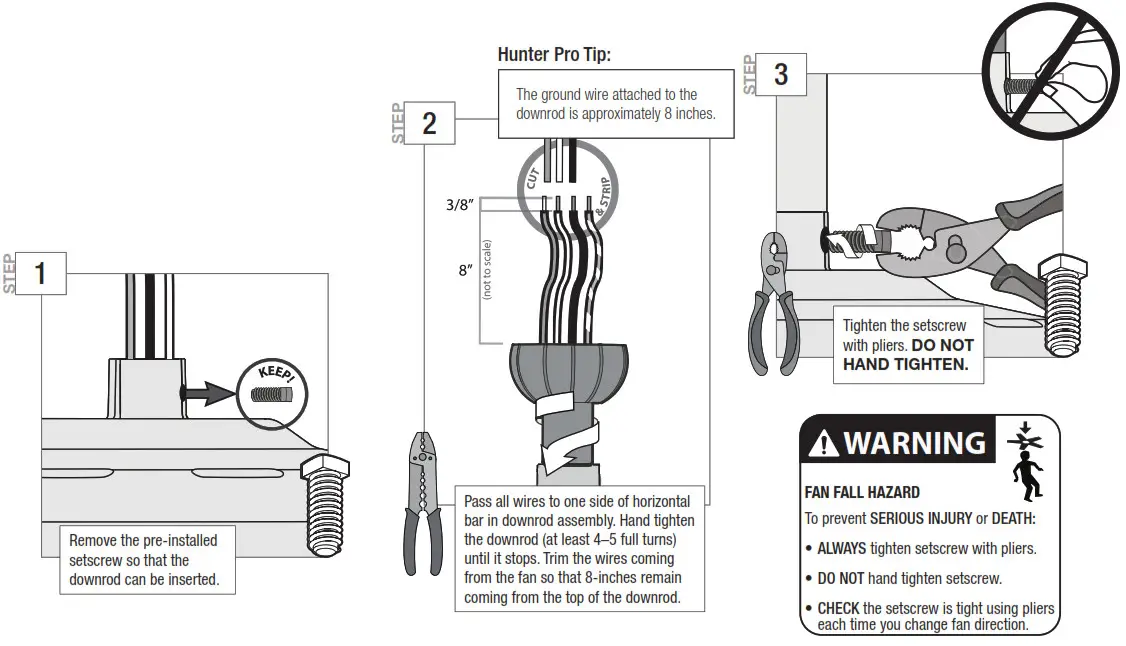 Hunter 51139 Lilliput 44 Inch Matte Black LED Indoor Ceiling Fan with Light - Installing the Downrod