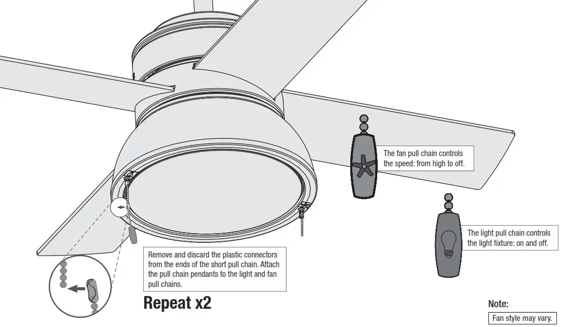 Hunter 51139 Lilliput 44 Inch Matte Black LED Indoor Ceiling Fan with Light - Installing the Pull Chains
