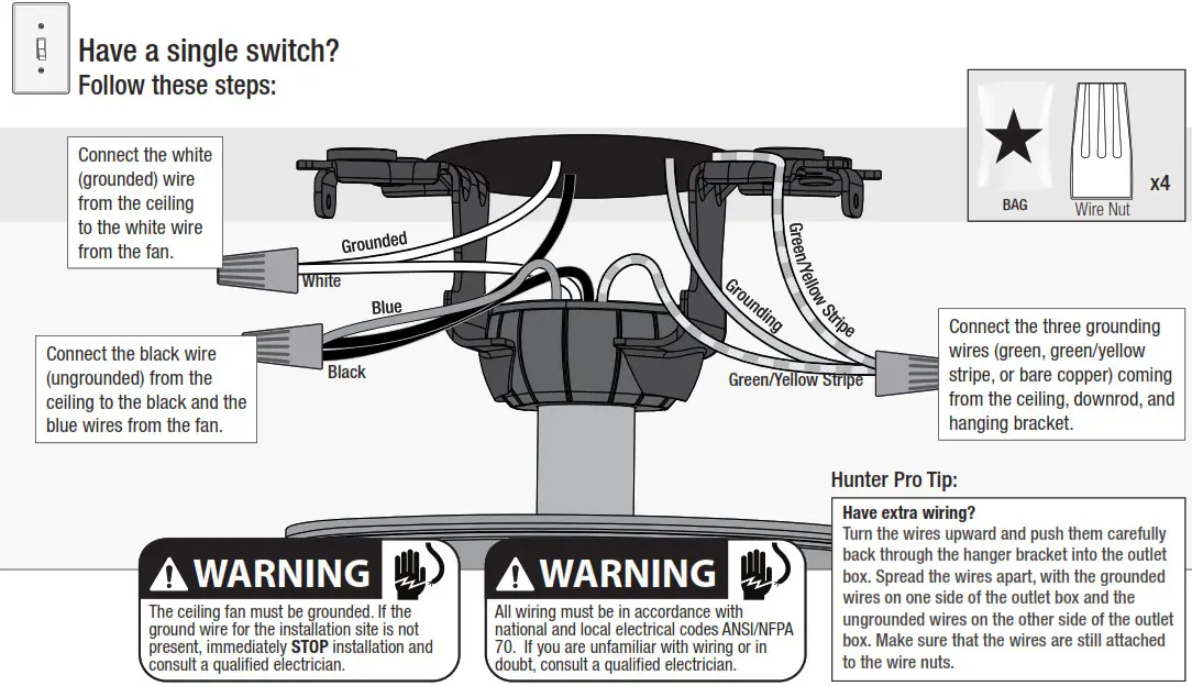 Hunter 51139 Lilliput 44 Inch Matte Black LED Indoor Ceiling Fan with Light - Wiring the Fan