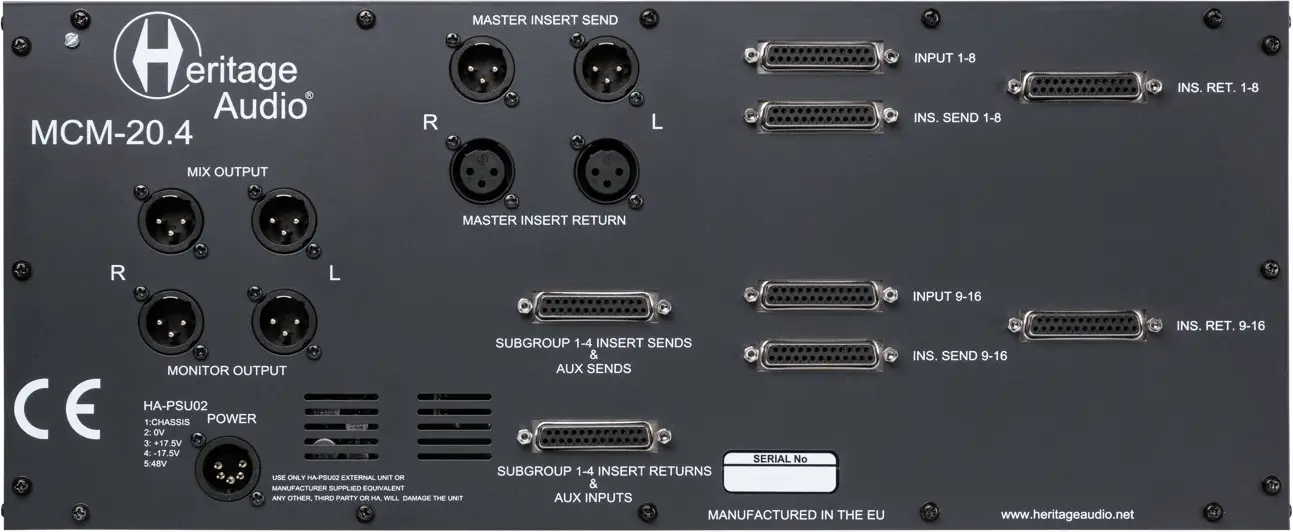 Heritage Audio MCM 20 4 Preliminary 20 Channel Summing Mixer - BACK PANEL OVERVIEW