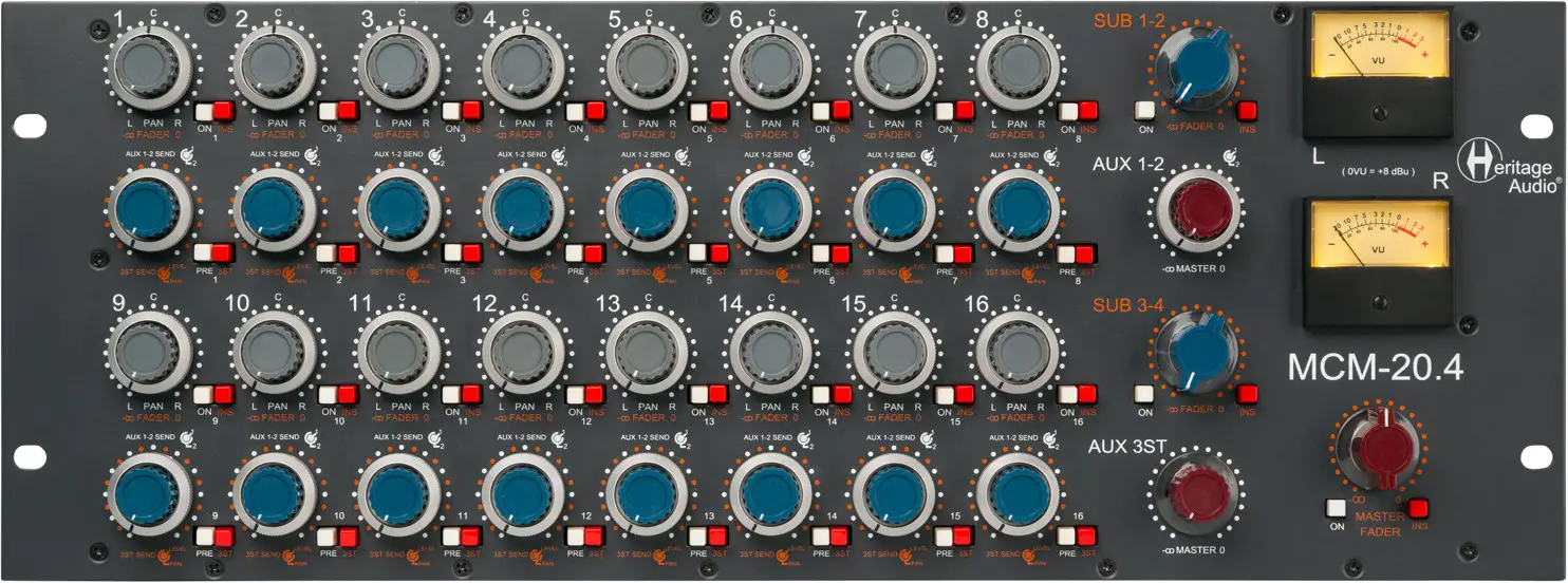 Heritage Audio MCM 20 4 Preliminary 20 Channel Summing Mixer - FRONT PANEL OVERVIEW