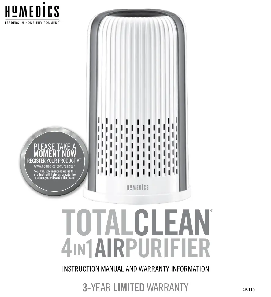 HOMEDICS Total Clean Air Purifier Instruction Manual