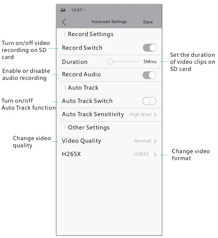 CRORZAR Indoor 360 WiFi Pan Tilt Smart Security Camera - Advanced Settings