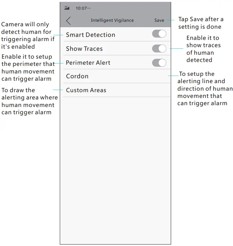 CRORZAR Indoor 360 WiFi Pan Tilt Smart Security Camera - Alert Settings 2