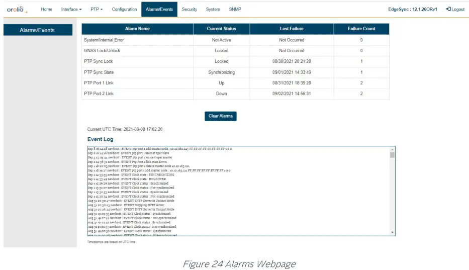 orolia 100 925 02 EdgeSync Network Timing Edge Device - Events Tab