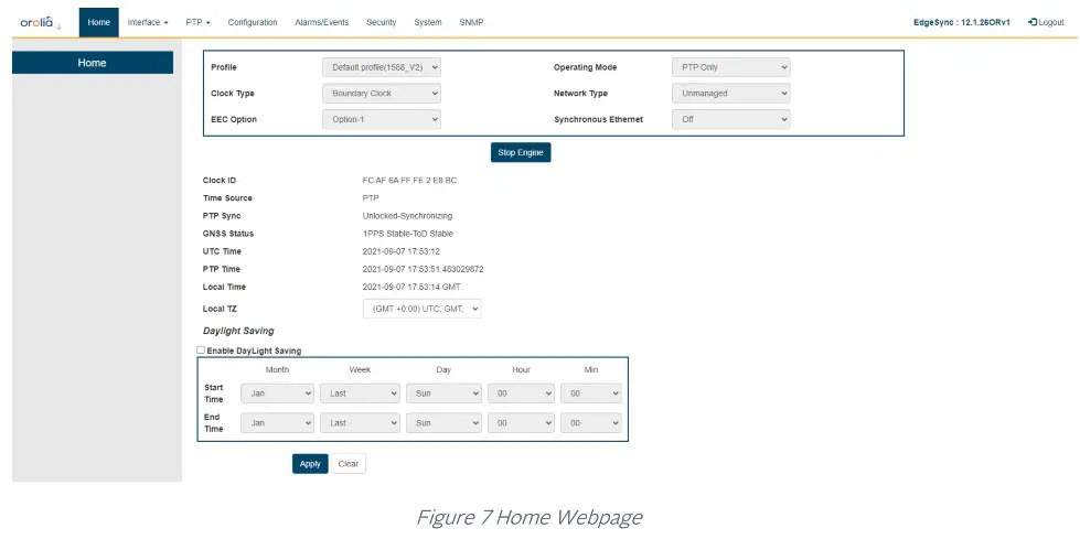 orolia 100 925 02 EdgeSync Network Timing Edge Device - Home Webpage