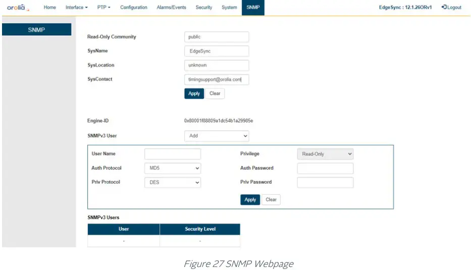 orolia 100 925 02 EdgeSync Network Timing Edge Device - SNMP Tab