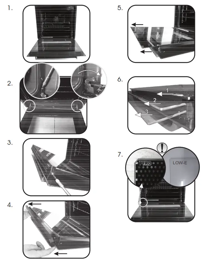 ROSIERES Ovens - REMOVAL AND CLEANING OF THE GLASS DOOR