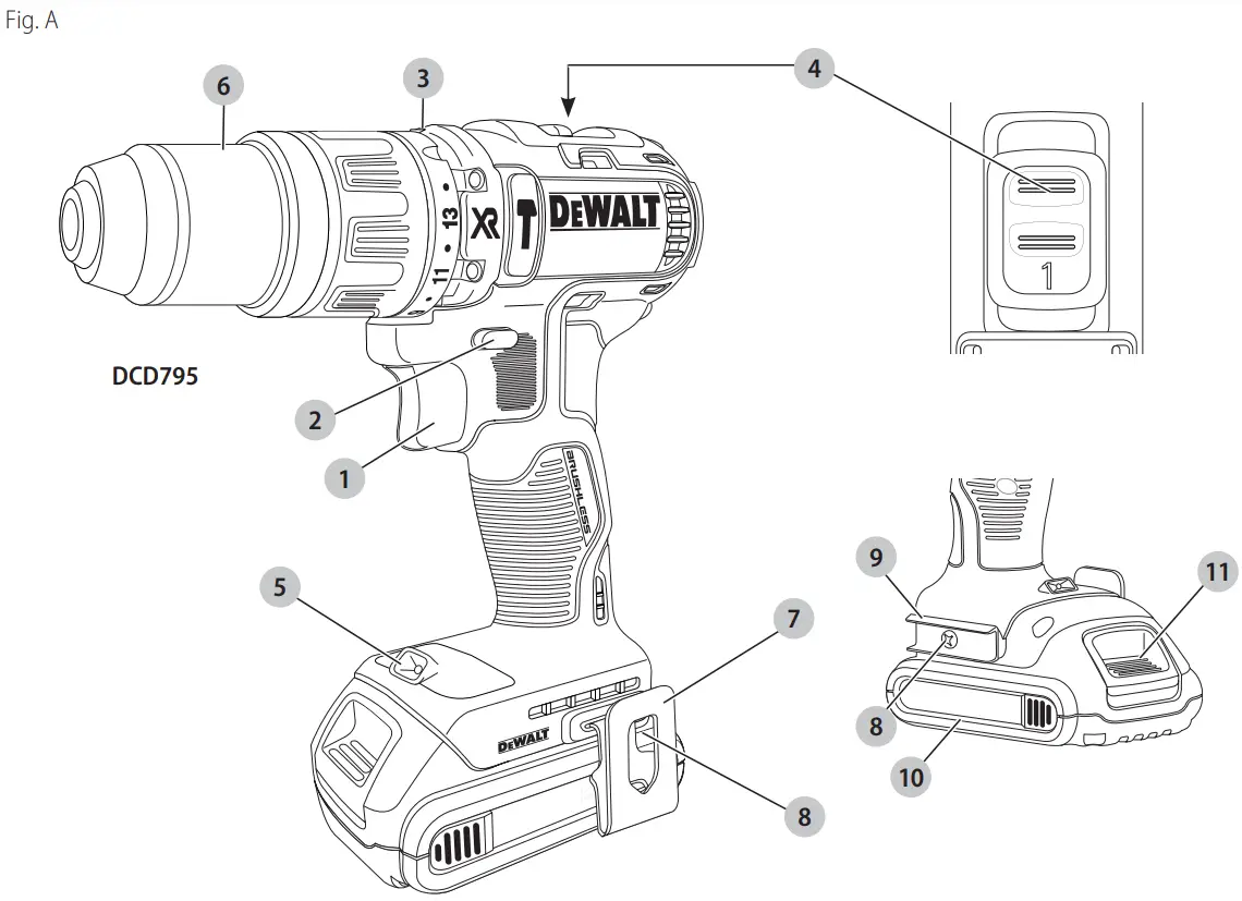 DEWALT DCD790 DCD795 XR Cordless Drills - Fig 1