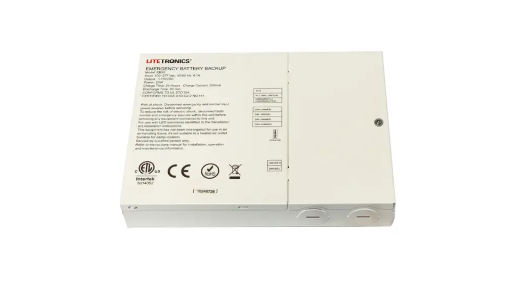 Litetronics Eb20 20w 120-277v Emergency Battery Backup For Standard User Manual Litetronics Eb20 20w 120-277v Emergency Battery Backup For Standard User Manual
