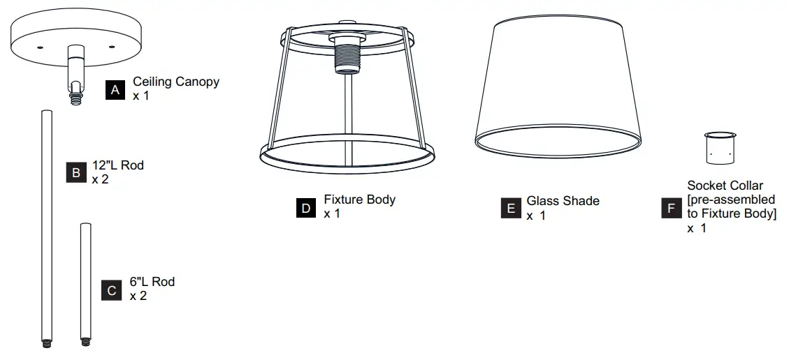 QUOIZEL QFL5612MBK Labrant 10.5 Inch 1 Light Matte Black Semi Flush Mount - PACKAGE CONTENTS