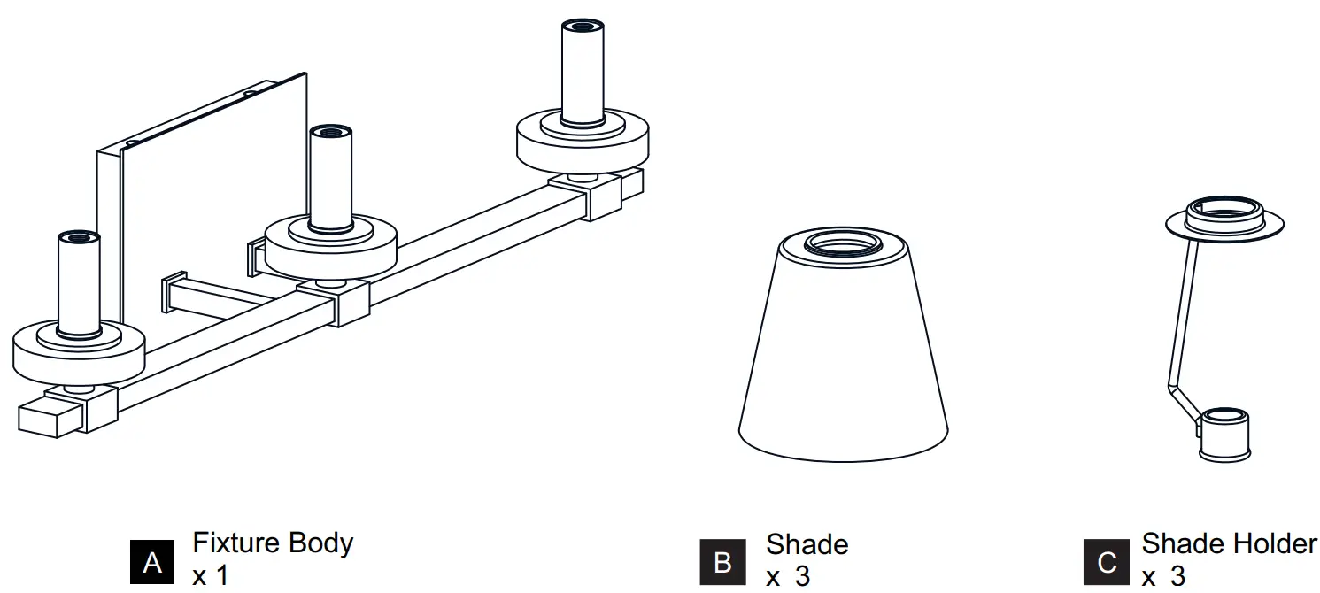 QUOIZEL KLS8623PK, KLS8623WS Pendant Three Light - PACKAGE CONTENTS