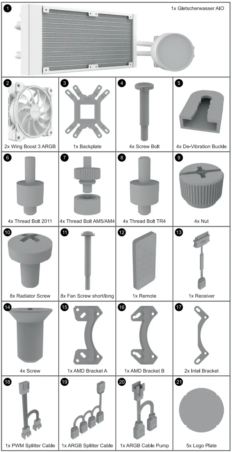 Alpenfoehn Gletscherwasser 240mm White AIO Liquid Cooler with ARGB - fig 1