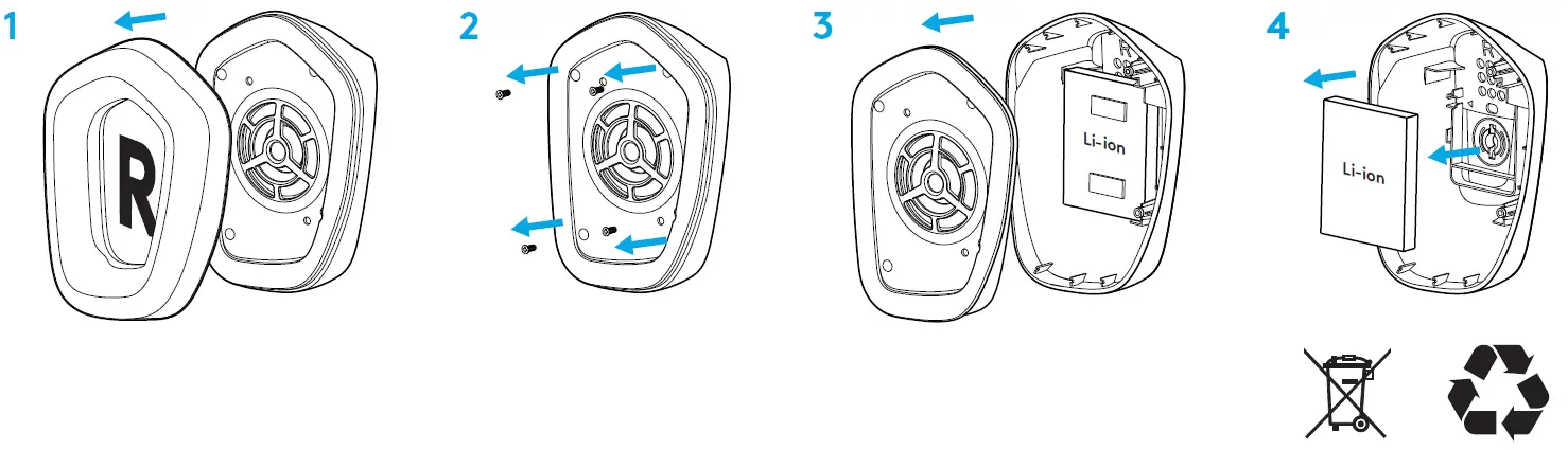 logitech G733 Light Speed Wireless Gaming Headset BATTERY REMOVAL