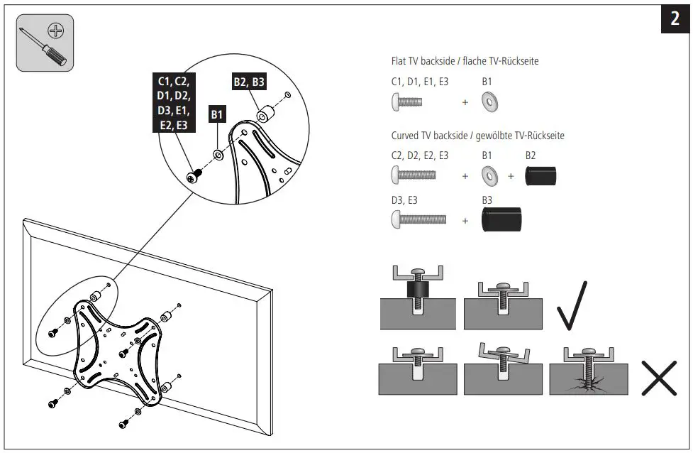 hama 00108732 TV Wall Bracket Instruction Manual - Installation