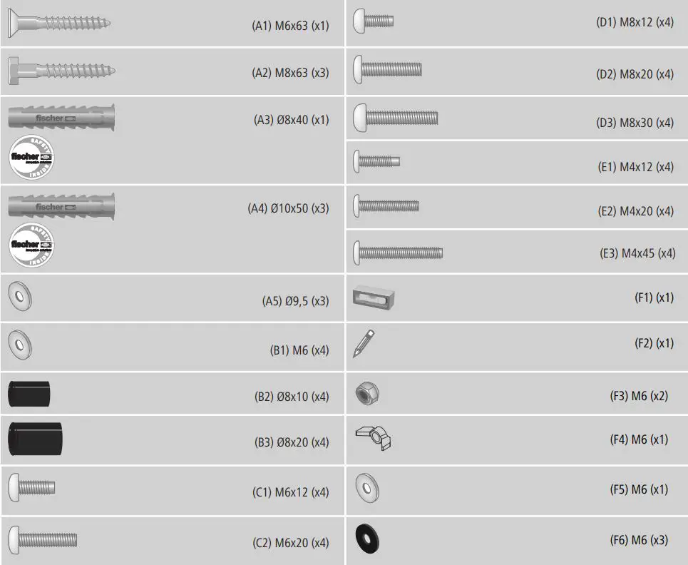 hama 00108732 TV Wall Bracket Instruction Manual - Installation kit
