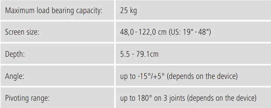 hama 00108732 TV Wall Bracket Instruction Manual - specifications