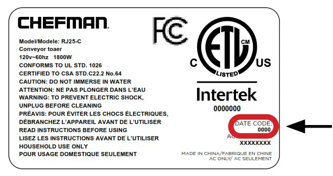 CHEFMAN RJ19-V3-RBR Series- Code